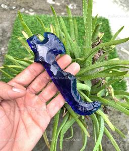 Hand Knapped Blue Glass Axe Knives <b>Set</b> - Obsidian Style Ritual Blades, <b>Crystal</b> Display Knife, Spiritual Altar Decor Gift - Product Image 3