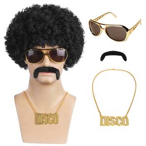 Ensemble de fête disco <span class=keywords><strong>hippie</strong></span> vintage pour Halloween et carnaval, thème <span class=keywords><strong>hippie</strong></span>, comprenant une <span class=keywords><strong>perruque</strong></span> afro, des lunettes de luxe et une barbe - Product Image 2