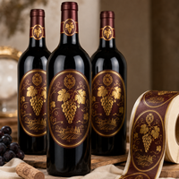 Etiquetas Personalizadas para Botellas de Vino con Lámina Dorada, Resistentes al Agua, para Vino Tinto, Licores, Embalaje, Marca Privada, Logotipo OEM, Rollo, Cualquier Tamaño y Forma