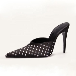 Crystal Rhinestones Big Size 45 Women on <b>Sandals</b> Dress Stiletto Party Shoes Thin High Heels Wide Fit Mules Slides - Product Image 1