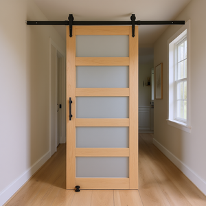 Puerta Corredera de Vidrio y Madera de 36 x 84 Pulgadas, Panel de Vidrio Esmerilado de Madera de Abeto, Estilo Rústico, Kit de Herrajes para Puerta Interior - Product Image 2