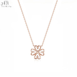 ผู้ผลิตขายส่งยอดนิยม ส่งออกเครื่องประดับรูปใบโคลเวอร์สี่แฉก ทองคำแท้ 18K โรสโกลด์ ประดับเพชรแท้ธรรมชาติ สร้อยคอจี้ - Product Image 3