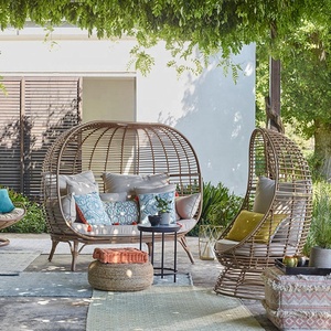 Divano Doppio in Rattan per Esterni Stile Nordico, Combinazione Letto Artistico in Rattan, Sedia a Dondolo <span class=keywords><strong>da</strong></span> <span class=keywords><strong>Giardino</strong></span> Tipo Nido d'Uccello - Product Image 3