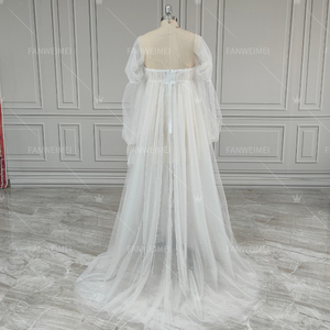 Foto de alta calidad blanco perla tul Puff <span class=keywords><strong>vestido</strong></span> de maternidad de manga larga para Baby Shower Sexy frente abierto bata de mujer <span class=keywords><strong>embarazada</strong></span> - Product Image 4