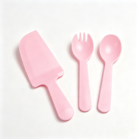 Kit de service à gâteau jetable en plastique personnalisé, comprenant une pelle à gâteau, une fourchette à dessert et une cuillère à dessert, en PP de qualité alimentaire, kit de couverts de pâtisserie