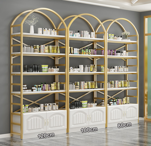 Estante de Exhibición Arqueado para Salón de Belleza, Mueble de Almacenamiento para Manicura, Estantería de Madera para Cosméticos con Gabinete - Product Image 5