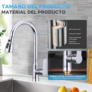 <span class=keywords><strong>Grifo</strong></span> de Fregadero de <span class=keywords><strong>Cocina</strong></span>, Monomando, Montaje en Cubierta, 3 Modos, Llave Inglesa, <span class=keywords><strong>Manguera</strong></span> Extraíble, Rotación de 360°, Mezclador de Acero Inoxidable, Agua Fría y Caliente - Product Image 3