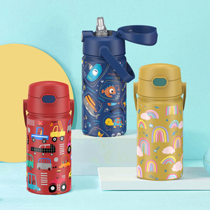 Custom 400ml Double-wall Vacuum Insulated Kid <b>Bottle</b> Leak-proof Red Blue Yellow Stainless Steel Water <b>Bottle</b> With Straw Lid - Product Image 2