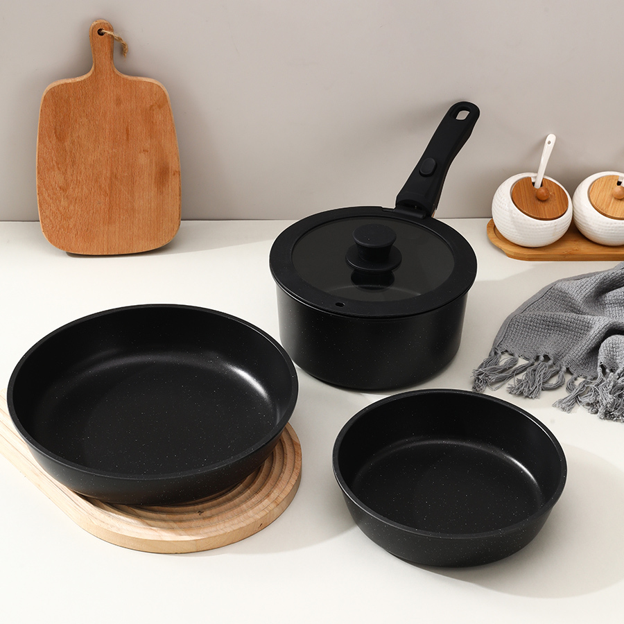 High Quality Luxury Metal Full Set Non-Stick Detachable Frying Pan Soup Pot Milk Pot 3-Piece Glass/Silicone Covers Eco-Friendly · image 5