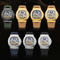 Forsining Fabrik Skrox Marke Neues Design Uhr mit Lederarmband Mondphasenanzeige Luxuriöse Automatische Mechanische Herren-Armbanduhren