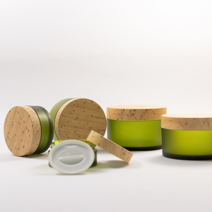 Eco-friendly Wood Grain Green Plastic Jars Thick PET Jars for Cream cosmetics storage container