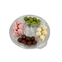 Plateau à collation personnalisé avec logo, vente en gros de chocolats, bonbons, gommes, conteneur en plastique à 5 compartiments, boîte à bonbons transparente pour les confiseries