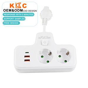 Multiprise UE en ABS avec 2 prises Schuko, ports USB-C PD 20W et USB QC3.0, résistante aux chocs - Product Image 1