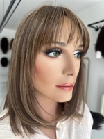 Perruque Bob Lace Front Marron Champignon Cheveux Européens Lisses avec Frange Effilée Dentelle HD Sans Colle Pré-Plumée Cheveux Remy