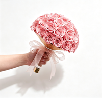 Bouquet de mariée de roses éternelles avec boîte en acrylique, bouquet de roses réelles éternelles, cadeau personnalisé pour mariage ou Saint-Valentin, fleurs séchées