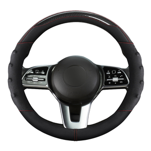Accesorios Interiores, Funda de Cuero para <span class=keywords><strong>Volante</strong></span> de Coche, Diseño de Punto Rojo con Negro, 38 cm de Diámetro, 4 Radios, Estilo Lujoso - Product Image 1