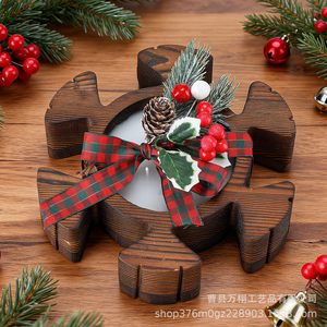 Wooden Snowflake Candle <b>Bowl</b> Wood Grain Color Christmas Home Decoration Gift - Product Image 2