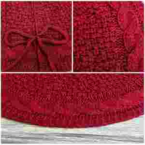 Falda de árbol de Navidad tejida en blanco leche con accesorios de adorno de mantel rojo para decoraciones festivas - Product Image 4
