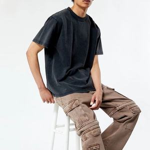 T-shirt décontracté noir 100 % coton épais de haute qualité, coupe ample à épaules tombantes, t-shirt uni oversize pour homme, idéal pour l'été - Product Image 3