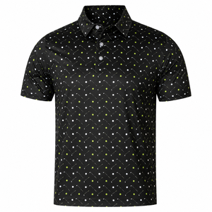 Polo de golf noir imprimé pour homme, manches courtes, séchage rapide, respirant, extensible, vêtements de sport décontractés, polo de golf pour l'extérieur, en stock - Product Image 1