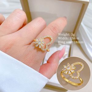 Rotatable Zircon Sparkling Flower Fidget Anxiety <b>Ring</b> Women Shiny Anti <b>Stress</b> Jewelry Rotating Open Heart <b>Ring</b> - Product Image 6