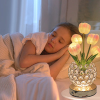 Lampe de table décorative en verre en forme de tulipe, style européen, batterie au lithium intégrée, commande tactile - Veilleuse pour chambre à coucher, chevet