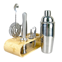 Kit de shaker pour barman Maker Bartender Silver 750 ml avec support en bambou, accessoires, outils, acier inoxydable, coffret cadeau pour bar à cocktails