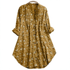 Vestido Camisero de Manga Larga para Mujer, Tallas S-5XL, Nueva Moda Otoño 2022, Tejido Transpirable 100% Algodón, Estampado Floral, Botones, Corte en A Regular - Product Image 4