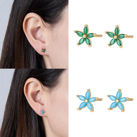 Set Anting Stud Bunga Zirkon Multi-Warna Perak Sterling 925 Berlapis Emas, Mini Stud Floral untuk Wanita, Hadiah Pesta Ulang Tahun