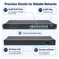 Switch Gigabit Administrado para Montaje en Rack Industrial, 16 Puertos, Switch Ethernet L2, 2 SFP, 1U, 19 Pulgadas, Sin Ventilador, 10/100/1000Mbps