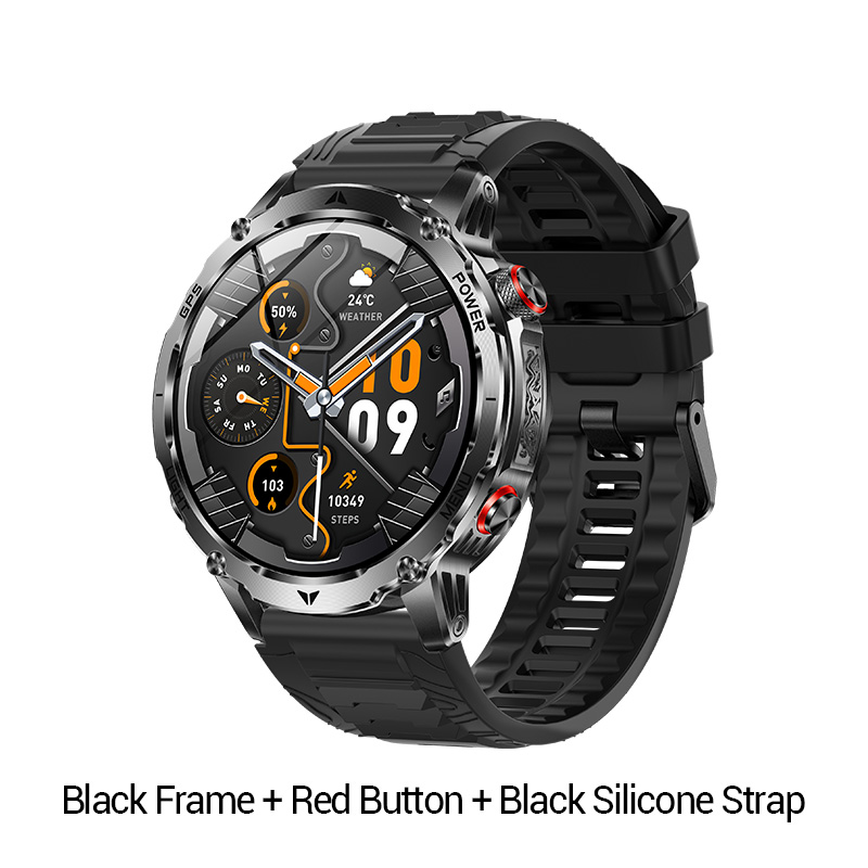 Black Frame + Red Button + Black Silicone Strap