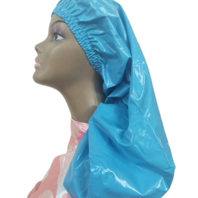 22 inches length Pvc curly hair bath caps adjustable slap clasped large waterproof long shower caps for women