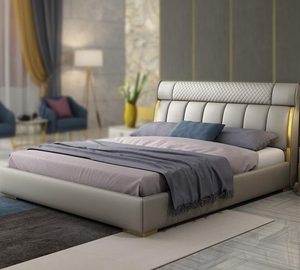 سرير جلدي فاخر شمالي سرير جلد إيطالي بسيط حديث - Product Image 3