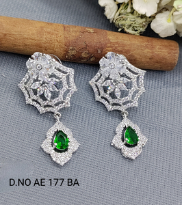 American Diamond Drop Earrings Floral <b>Top</b> Design with Teardrop CZ Pendant Elegant Cubic Zirconia Bridal Wedding Jewelry - Product Image 5