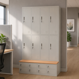 Steel <strong>Wardrobe</strong> Locker Cabinet Metal Door <strong>Storage</strong> <strong>Unit</strong> With Bench Modern Clothes Organizer for Office School - Product Image 2