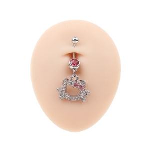 Cute <strong>Cat</strong> Navel <strong>Ring</strong> Zircon Cartoon Cute Hello Kitty Stainless Steel Belly Button <strong>Ring</strong> Women's Gift Body Jewelry - Product Image 4