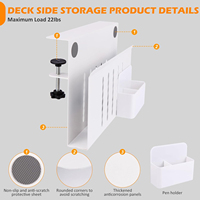 Support de rangement latéral pour bureau, plateau de gestion des câbles à fixation sans perçage, support pour ordinateur portable avec porte-stylo magnétique pour le bureau et la maison