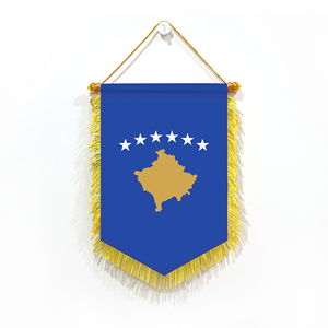 Banderín de satén de Kosovo de 20x30 cm para varios países, con borlas amarillas en los cuatro lados - Product Image 1