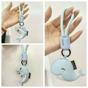 Cute Cartoon Shark Dolphin Whale PU Leather Keychain Charm Handbag <b>Bag</b> Ornaments Pendants Car Keyring Luxury KeyChain - Product Image 2