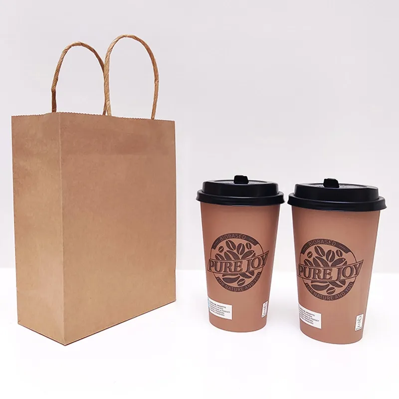 Promosyon toptan marka Logo tasarım kağıt el sanatları çanta Kraft kolları ile iş için butik kağıt torbalar
