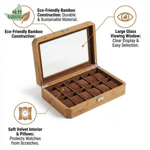 Caja de Almacenamiento de Relojes de Bambú de Alta Gama, Regalo Popular para Festivales, Gabinete de Almacenamiento de Gran Capacidad, Estuche de Exhibición y Colección de Relojes - Product Image 3