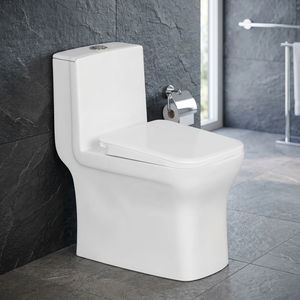 WC monobloc en céramique à poser au sol avec réservoir intégré, blanc, forme carrée ou ronde - Product Image 2