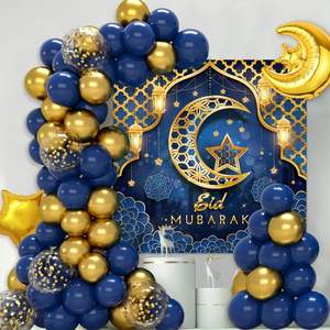 Décorations <span class=keywords><strong>de</strong></span> ballons personnalisées pour la fête <span class=keywords><strong>de</strong></span> l'Aïd Moubarak pour la fête du Ramadan Ballons bleus dorés étoiles lune et bannière Aïd Moubarak pour le Ramadan - Product Image 2
