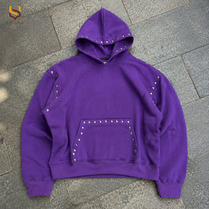 Fabricante de Sudaderas con Capucha: Sudadera Corta Holgada con Logotipo Personalizado, Estampado, Lavado Ácido, Efecto Desgastado por el Sol, Remaches y Pedrería - Product Image 1