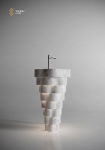 YUSHI Lavabo sur pied personnalisable en marbre blanc de Carrare en forme de fleur, lavabo sur pied artisanal en pierre naturelle pour salle de bain - Product Image 4