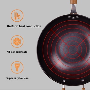 Nuevos utensilios de cocina antiadherentes <span class=keywords><strong>Wok</strong></span> de hierro fundido multifuncional con estufas de inducción de Gas de hierro de acero, tapa de olla de estilo chino, regalo perfecto - Product Image 4