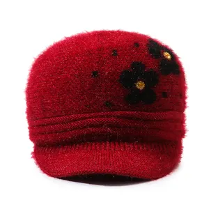 Chapeaux pour femmes hiver chaud tricoté chapeau cheveux de lapin Double couche Plus velours visière bonnets