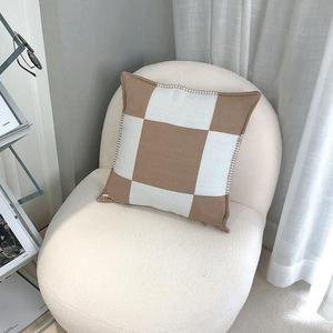 18x18 Inch Square Woven Jacquard H Letter Throw <strong>Pillow</strong> Cover Classic Geometric Pattern <strong>Soft</strong> Acrylic Sofa Cushion Cover Home - Product Image 1