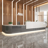 Bureau d'accueil moderne en bois pour hall d'entreprise et espaces commerciaux d'hôtel avec tiroir et éclairage intégré, design simple et moderne