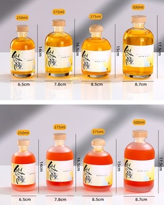 Bouteilles d'alcool en verre givré transparent avec couvercles en liège naturel en vrac 100ml 250ml 375ml 500ml tailles pour whisky vin vodka <span class=keywords><strong>cidre</strong></span> - Product Image 3